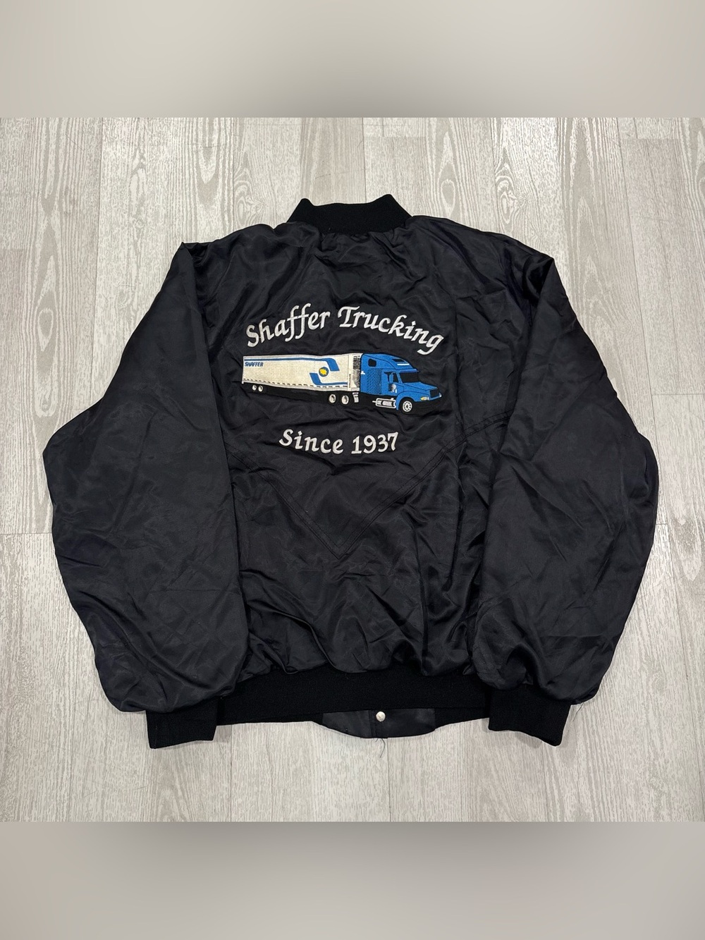 Vintage Westark USA "Shaffer Trucking Since 1937" Black Bomber Jacket Size L